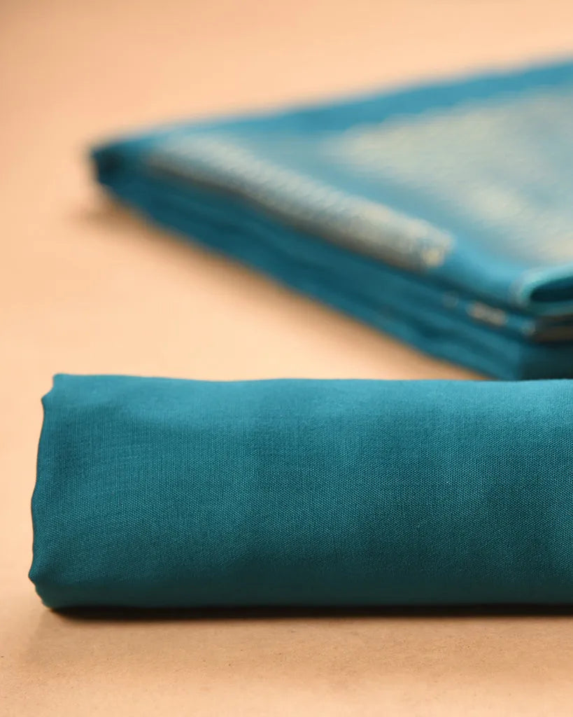 Soft Linen Silk Blend Unstitched Dress Material with Rich Zari Design - Sky