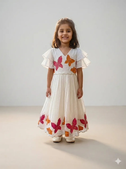 Kids Hand-Painted Butterfly Crush Organza Gown (1 Month–16 Years)