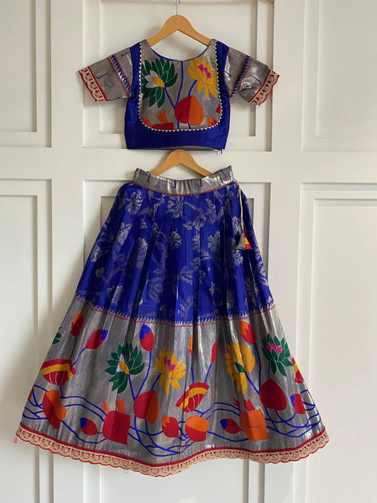 Kids Festive Paithani Lehenga Choli Set - Blue
