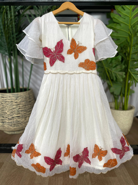 Kids Hand-Painted Butterfly Crush Organza Gown (1 Month–16 Years)