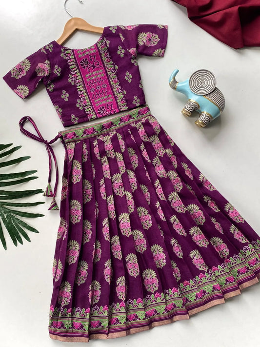 Girls Printed Cotton Lehenga Choli Set