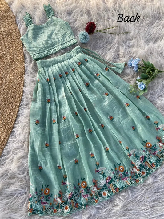 Kids Gold Crush Skirt Set with Bird Motif - Aqva