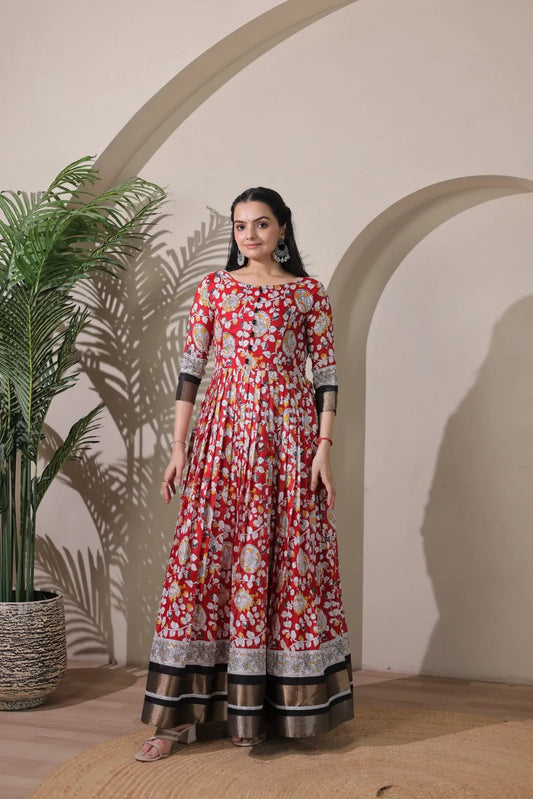 Beautiful Kalamkari Printed Red Gown