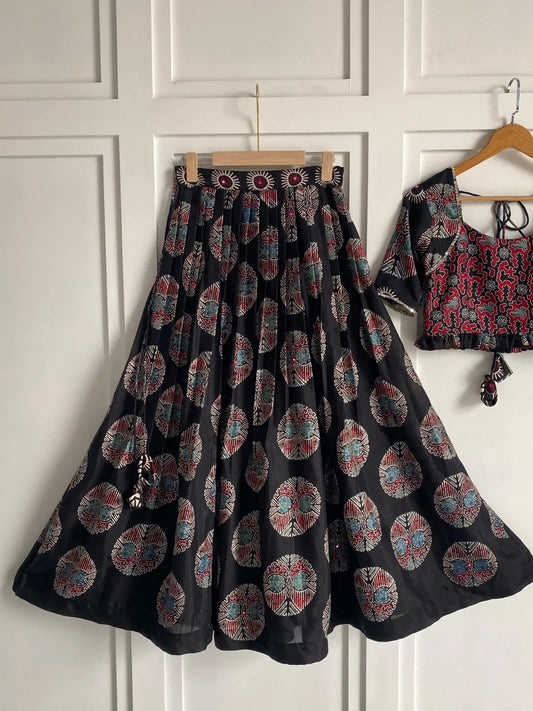 Black Ajrakh Print Lehenga Set Chaniya Choli