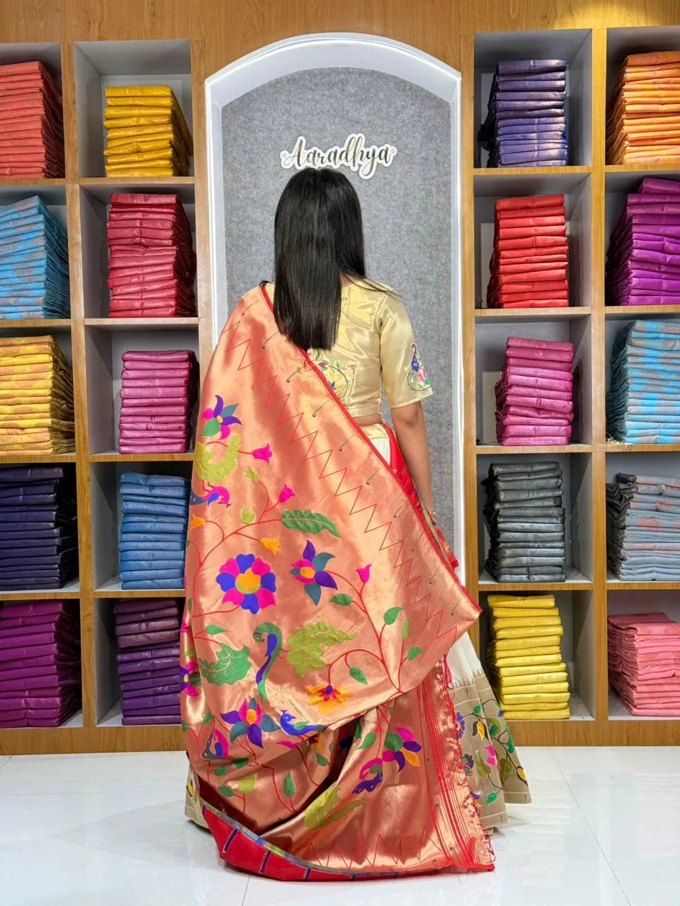 Designer Paithani Style Lehenga Choli Set - White