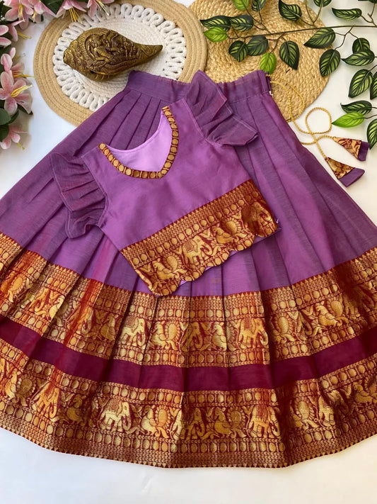 Kids Narayanpet Silk Lehenga - Lilac