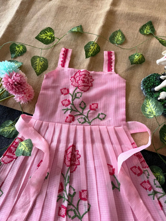 Summer Friendly Kota Cross Stitch Work Gown - Pink