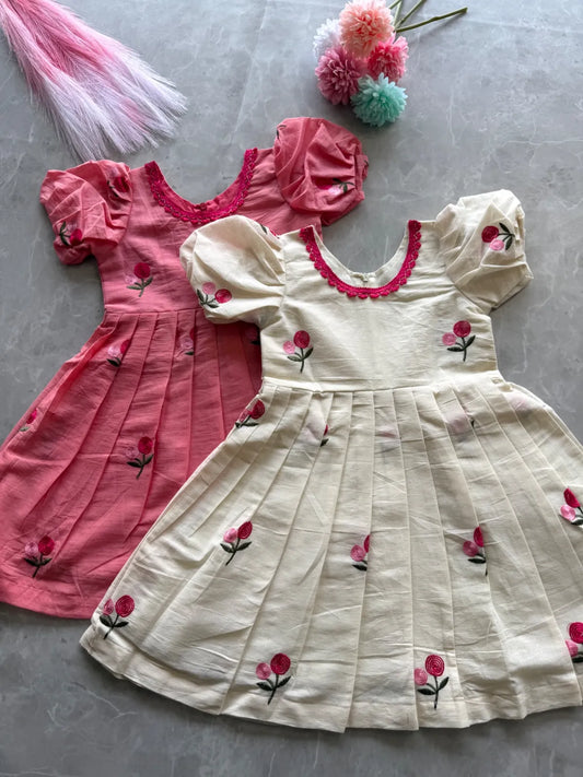 Pure Mul Cotton Kids Frock - Cream