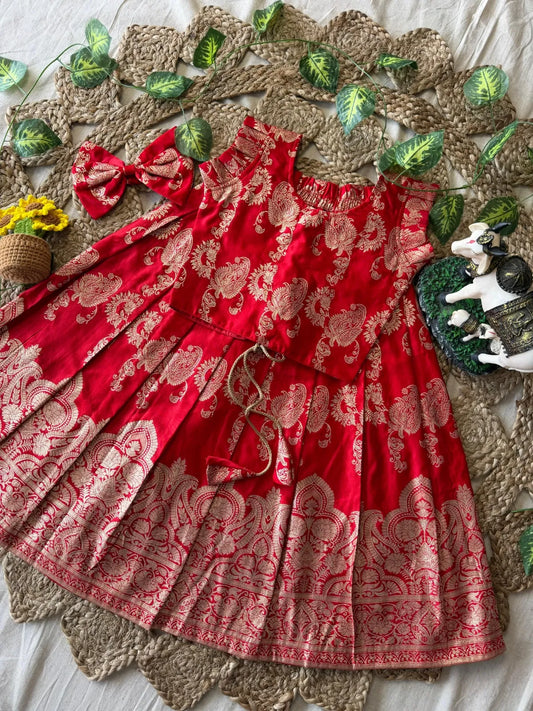 Banarasi Satin Kids Lehenga - Red
