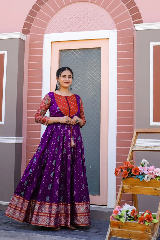 Patola Anarkali Ethnic Gown - Purple