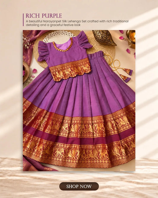 Kids Narayanpet Silk Lehenga - Lilac