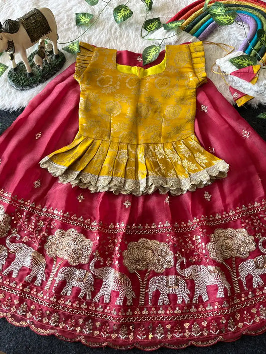 Elephant Garden – Kids Festive Lehenga Set - Pink