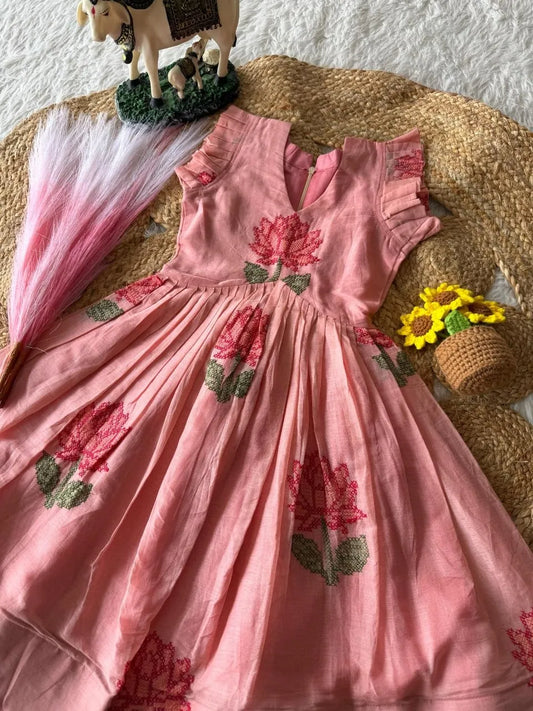 Lotus Girls Short Gown - Pink