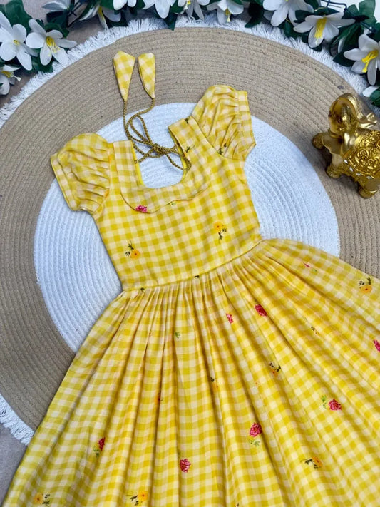 Mul-Chanderi Summer Kids Frock Collection - Yellow