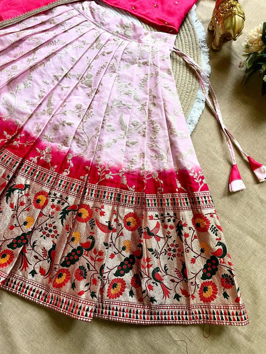 Vichitra Silk Hand Dying Lehenga Choli - Pink