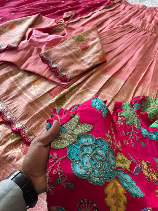 Soft Tissue Silk Embroidered Kids Lehenga Choli - Pink & Peach