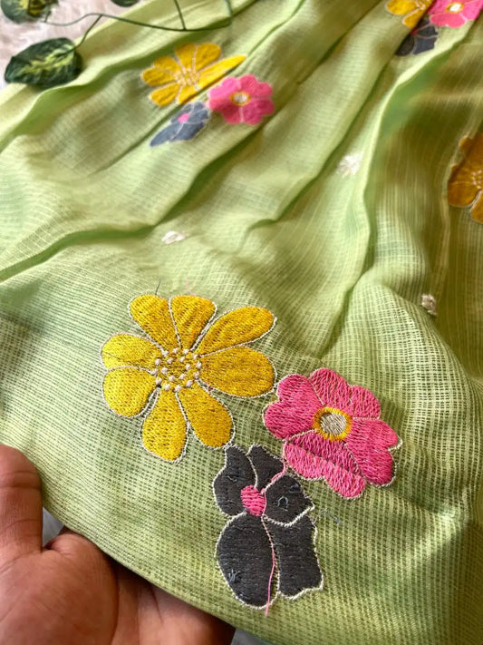 Kids Kota Chex Floral Lehenga Set - Pista