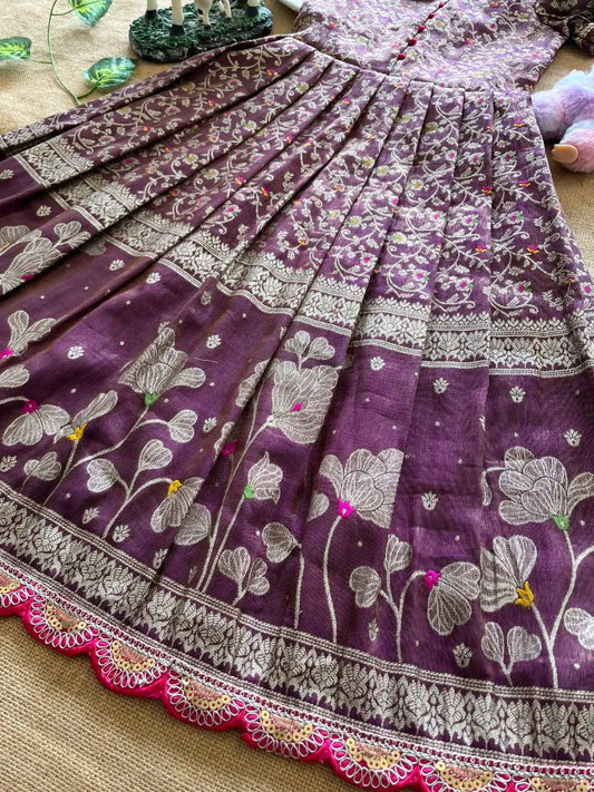Kids Tissue Silk Panihari Weaved Gown - Purple