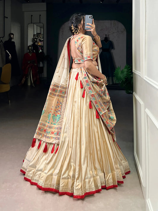 Art Woven Paithani-style Lehenga Choli - Red