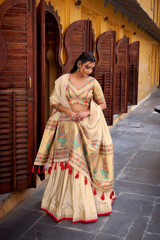 South Indian Marathi Style Paithani Lehenga Choli - Red