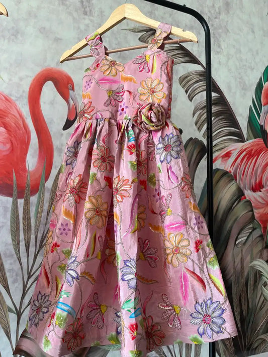 Kids Position Printed Gown - Baby Pink