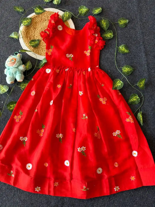 Kids Soft Summer Friendly Designer Gown - Red