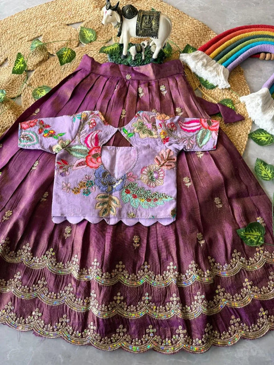Kids Rainbow Work Designer Lehenga - Lilac & Purple