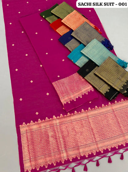 Soft Linen Silk Blend Unstitched Dress Material with Rich Zari Design - Pink