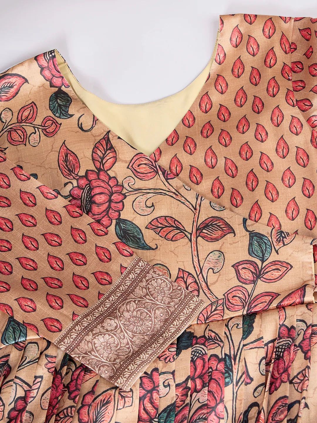 Anarkali Kalamkari Printed Floral Gown for Women - Peach