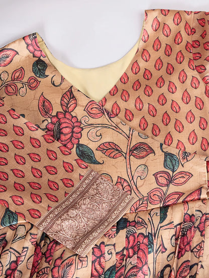 Anarkali Kalamkari Printed Floral Gown for Women - Peach
