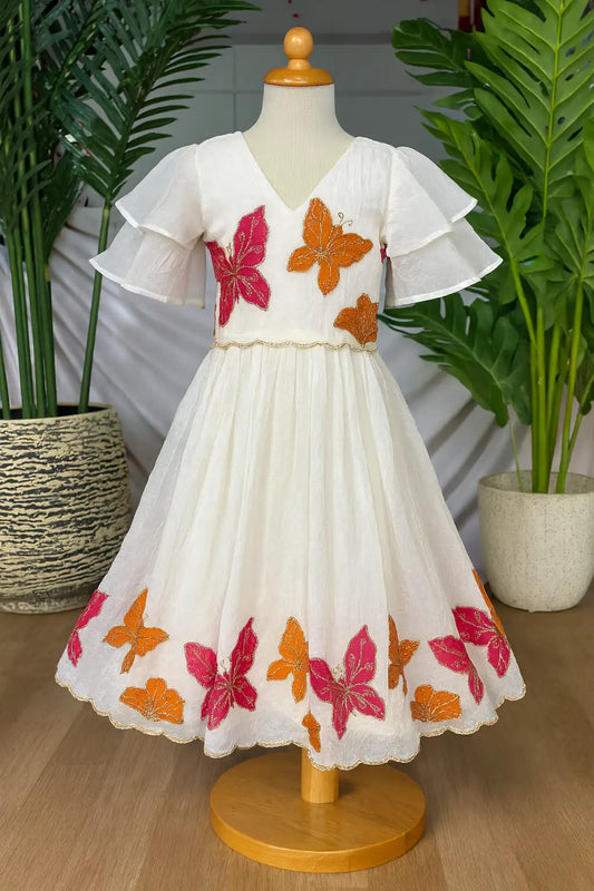 Kids Hand-Painted Butterfly Crush Organza Gown (1 Month–16 Years)