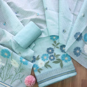 Pure Soft Muga Cotton Unstitched Dress Material Set - Sky