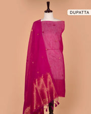 Soft Linen Silk Blend Unstitched Dress Material with Rich Zari Design - Pink