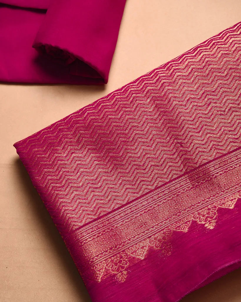 Soft Linen Silk Blend Unstitched Dress Material with Rich Zari Design - Pink