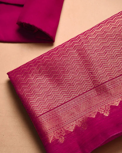 Soft Linen Silk Blend Unstitched Dress Material with Rich Zari Design - Pink