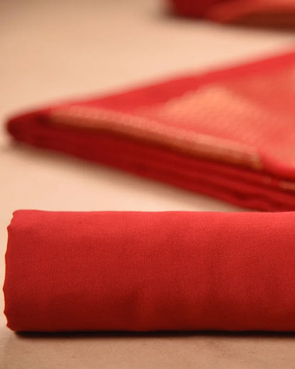 Soft Linen Silk Blend Unstitched Dress Material with Rich Zari Design - Red