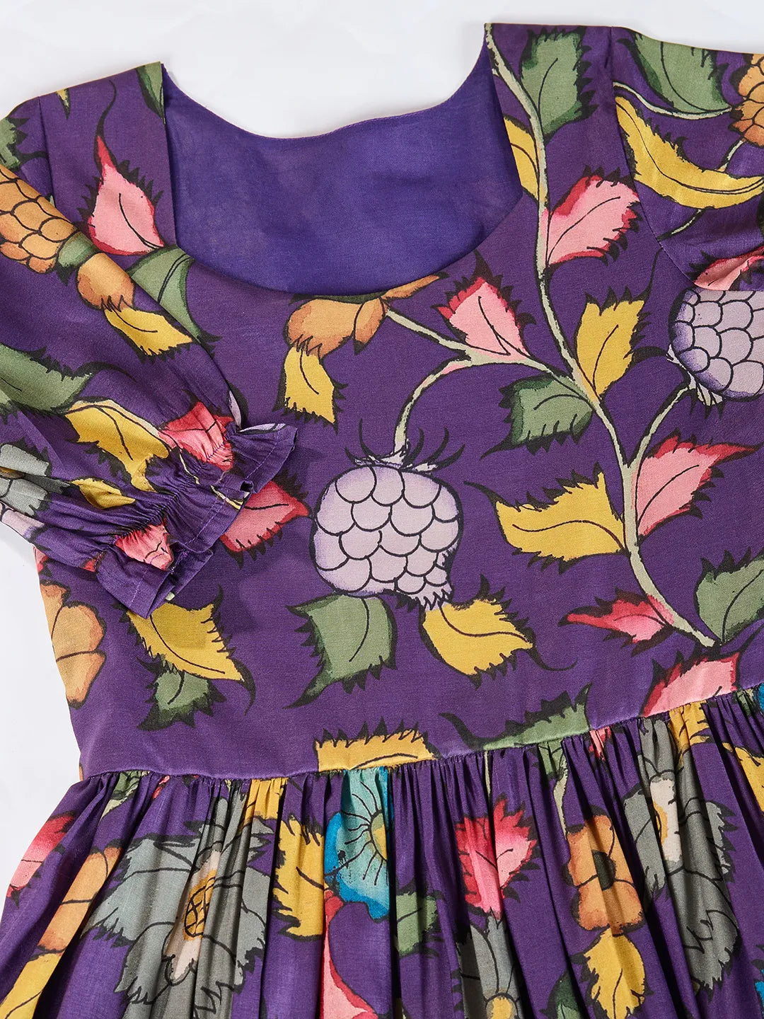 Kalamkari Floral Printed Tussar Silk Dress