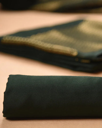 Soft Linen Silk Blend Unstitched Dress Material with Rich Zari Design - Green