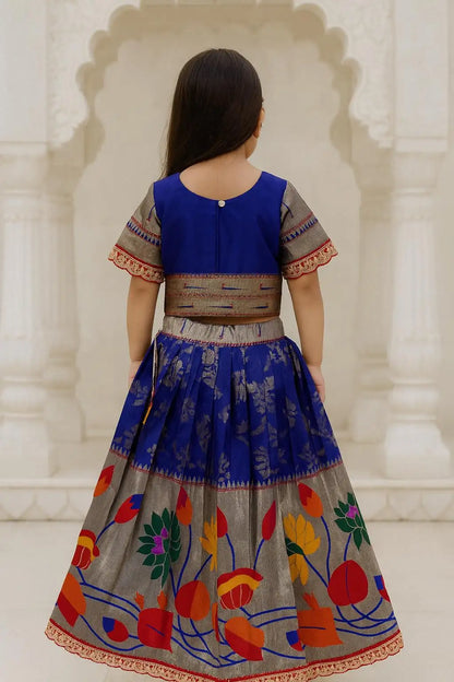 Kids Festive Paithani Lehenga Choli Set - Blue
