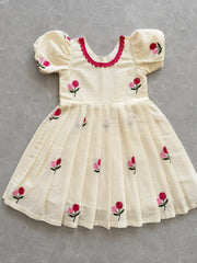 Pure Mul Cotton Kids Frock - Cream