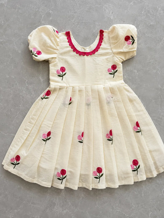 Pure Mul Cotton Kids Frock - Cream