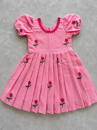 Pure Mul Cotton Kids Frock - Pink