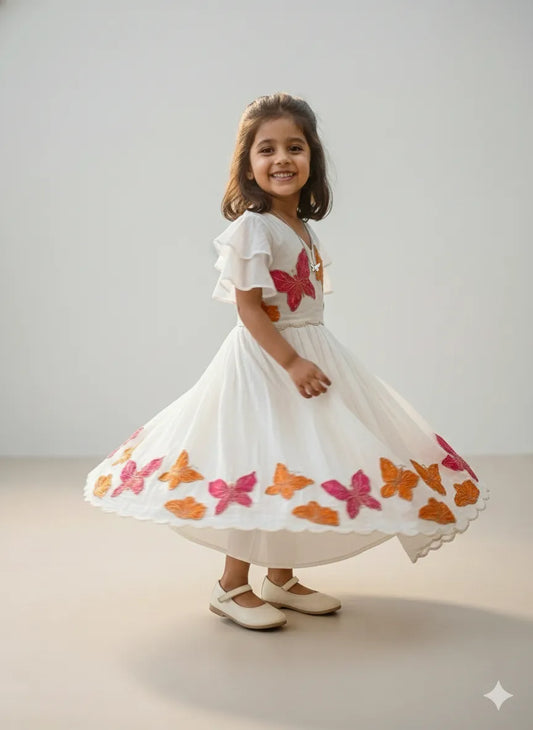 Kids Hand-Painted Butterfly Crush Organza Gown (1 Month–16 Years)