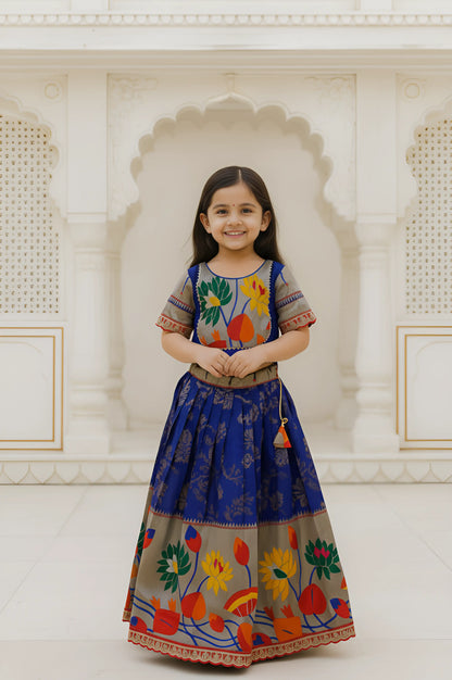 Kids Festive Paithani Lehenga Choli Set - Blue