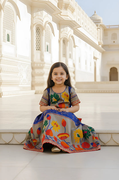 Kids Festive Paithani Lehenga Choli Set - Blue