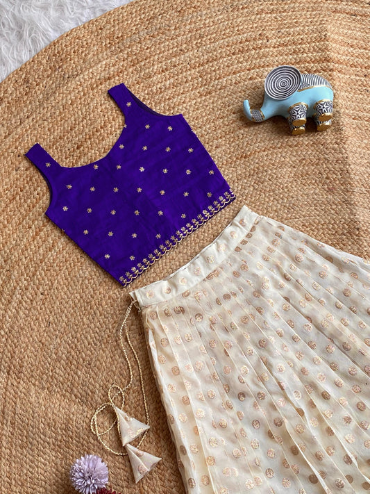 Chic Off - White Skirt & Embroidered Top Set for Girls - Blue