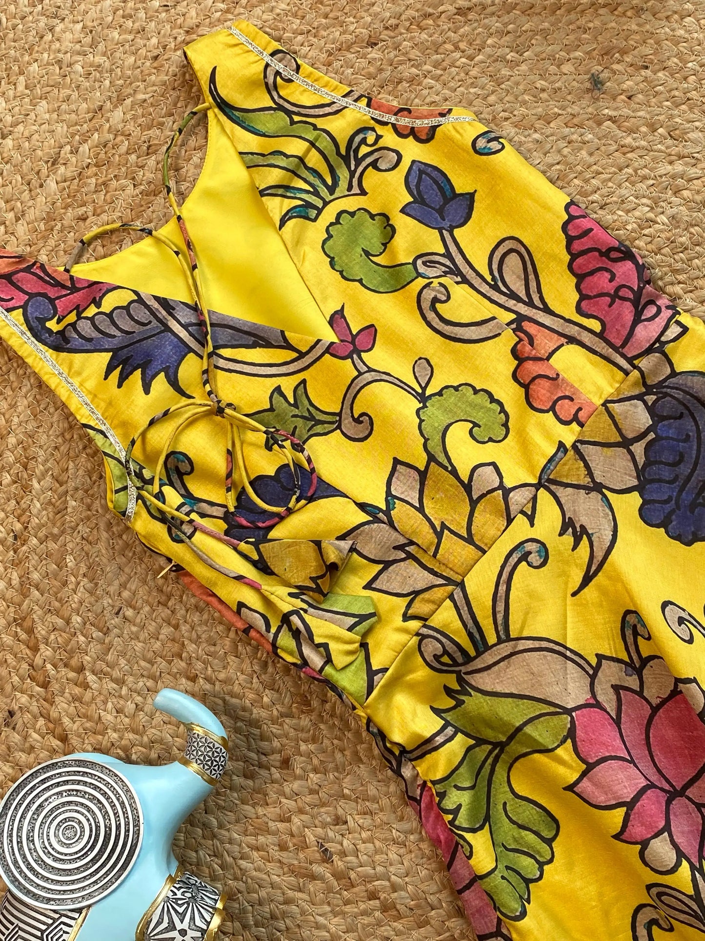 Kids Tussar Silk Pen Kalamkari Printed Gown