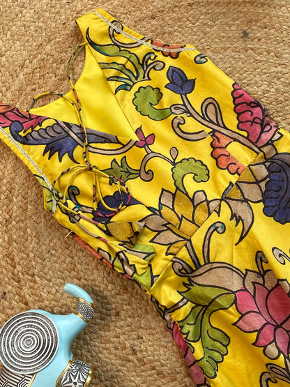 Kids Tussar Silk Pen Kalamkari Printed Gown