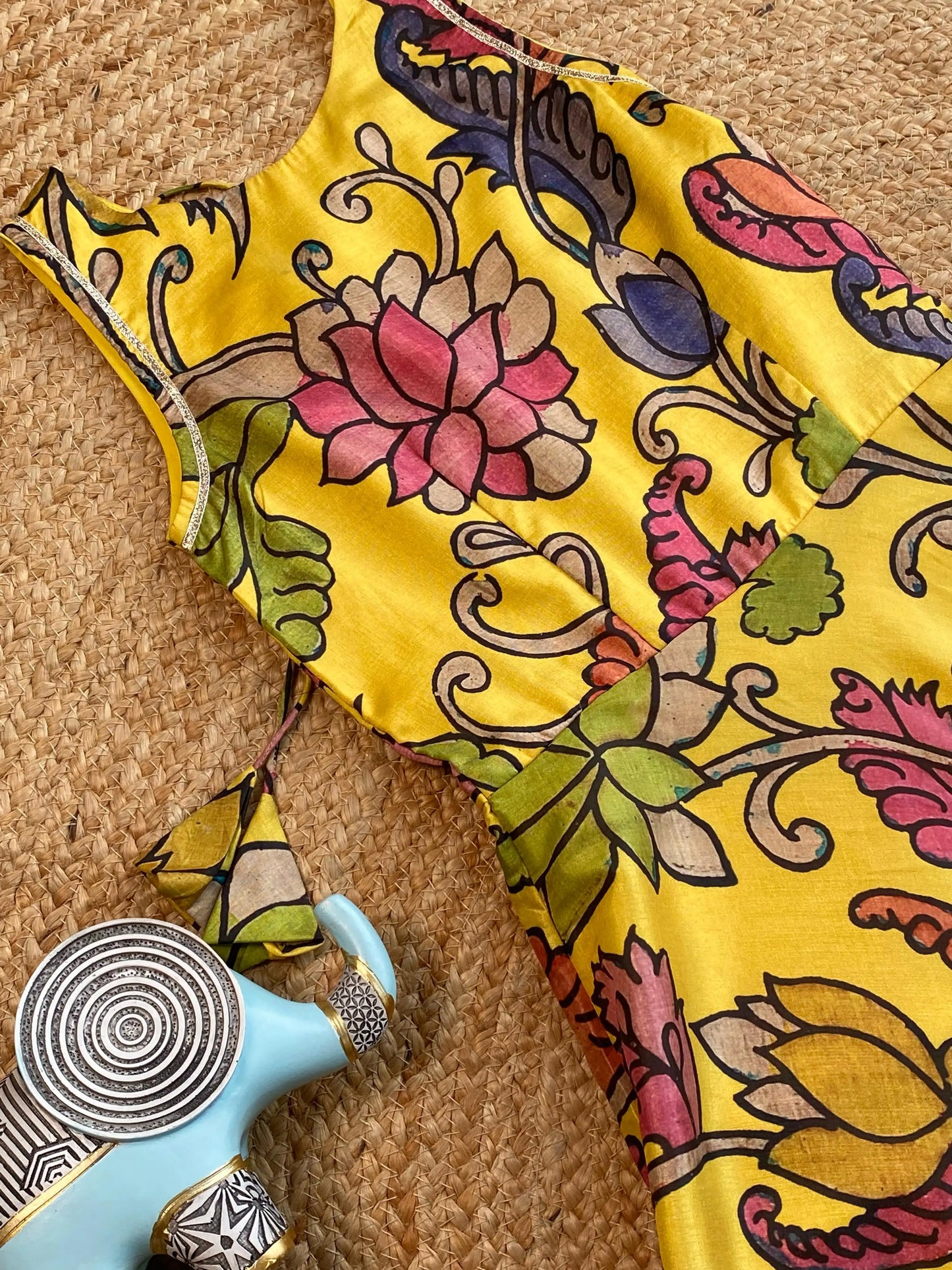 Kids Tussar Silk Pen Kalamkari Printed Gown