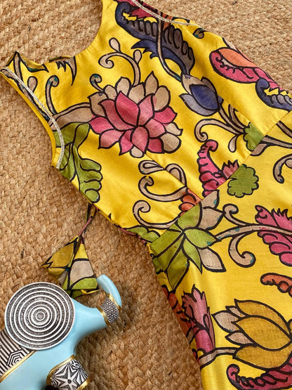 Kids Tussar Silk Pen Kalamkari Printed Gown